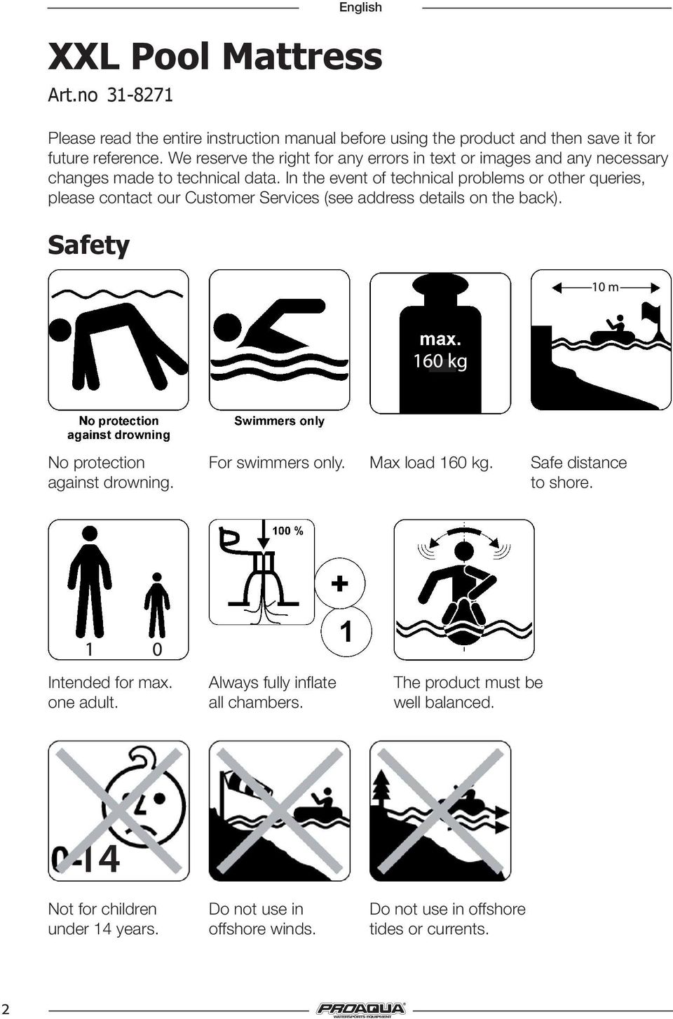 In the event of technical problems or other queries, please contact our Customer Services (see address details on the back). Safety No protection against drowning.