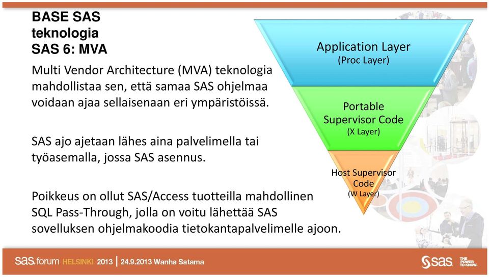 Poikkeus on ollut SAS/Access tuotteilla mahdollinen SQL Pass Through, jolla on voitu lähettää SAS sovelluksen