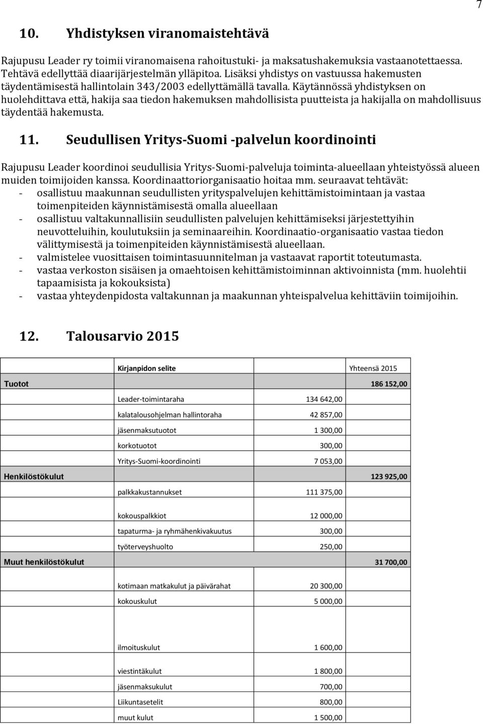 Käytännössä yhdistyksen on huolehdittava että, hakija saa tiedon hakemuksen mahdollisista puutteista ja hakijalla on mahdollisuus täydentää hakemusta. 11.