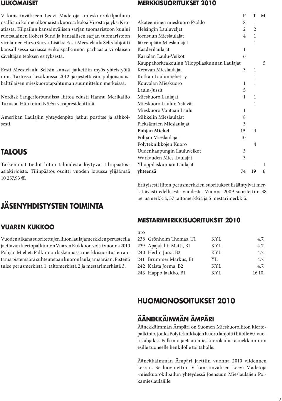 Lisäksi Eesti Meestelaulu Selts lahjoitti kansallisessa sarjassa erikoispalkinnon parhaasta virolaisen säveltäjän teoksen esityksestä. Eesti Meestelaulu Seltsin kanssa jatkettiin myös yhteistyötä mm.