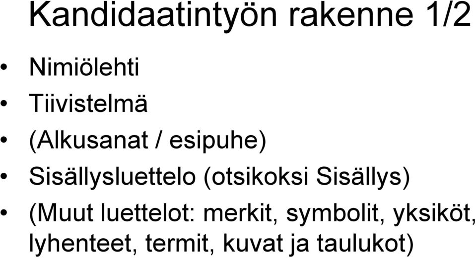 Sisällysluettelo (otsikoksi Sisällys) (Muut