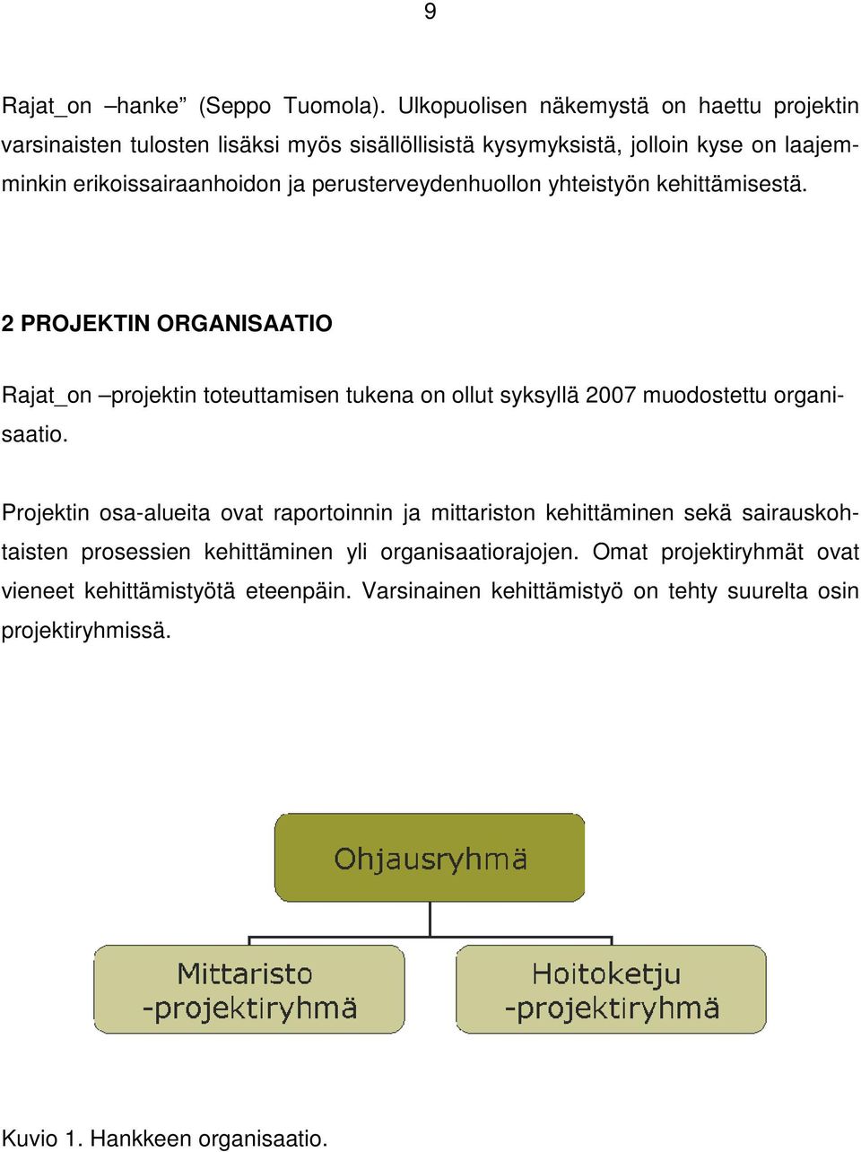 perusterveydenhuollon yhteistyön kehittämisestä. 2 PROJEKTIN ORGANISAATIO Rajat_on projektin toteuttamisen tukena on ollut syksyllä 2007 muodostettu organisaatio.