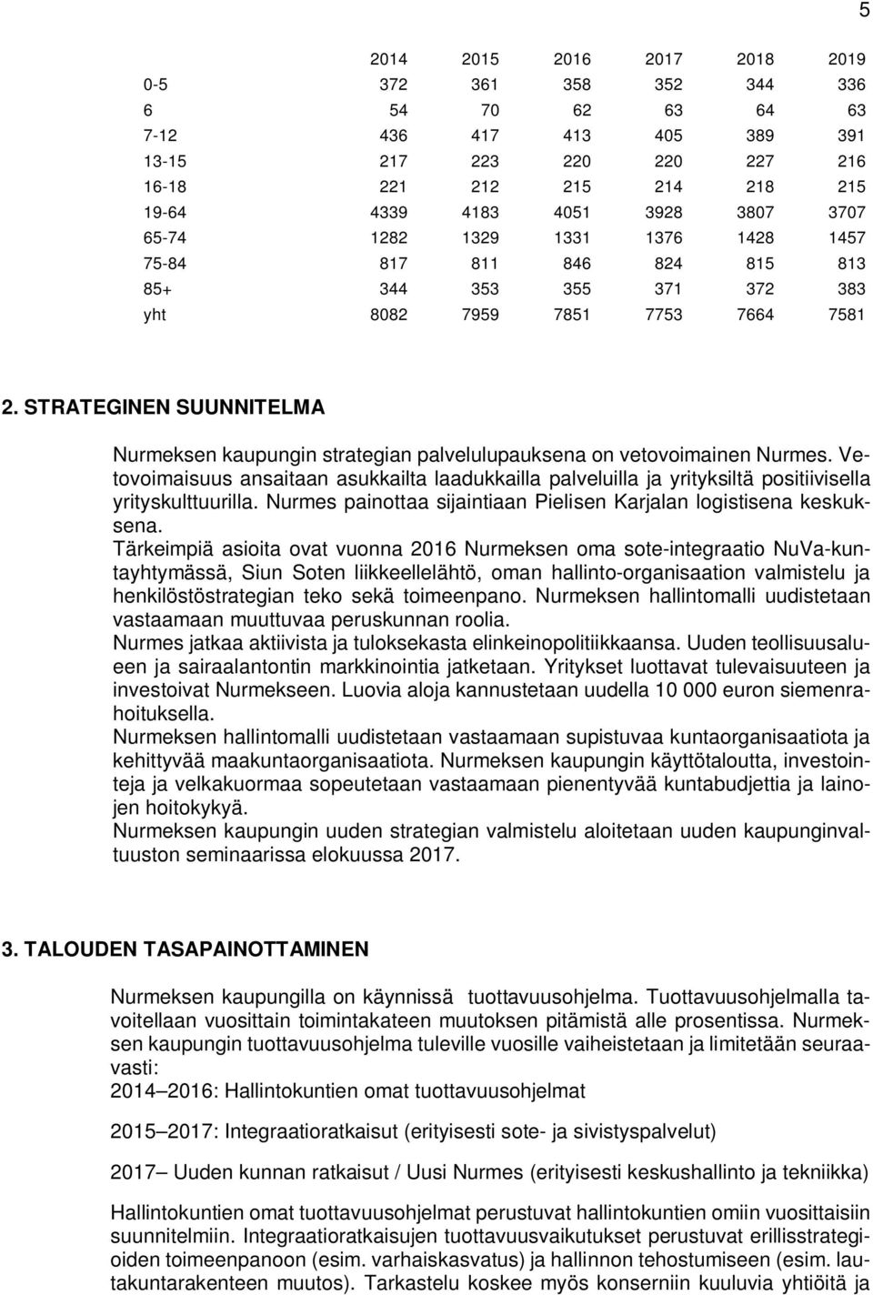 STRATEGINEN SUUNNITELMA Nurmeksen kaupungin strategian palvelulupauksena on vetovoimainen Nurmes.