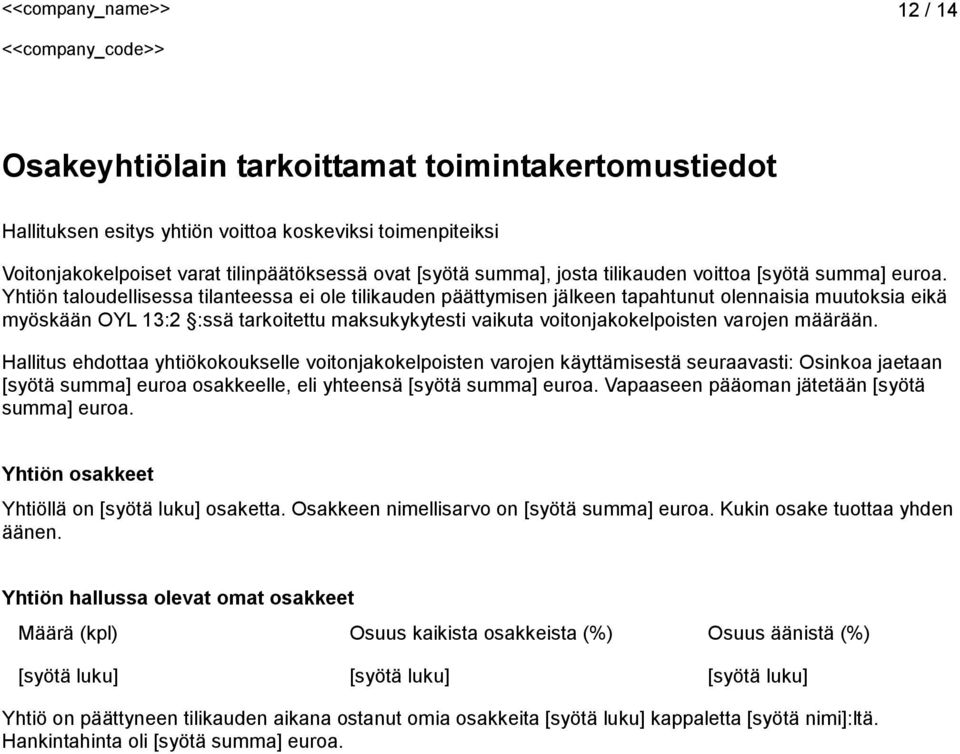 Yhtiön taloudellisessa tilanteessa ei ole tilikauden päättymisen jälkeen tapahtunut olennaisia muutoksia eikä myöskään OYL 13:2 :ssä tarkoitettu maksukykytesti vaikuta voitonjakokelpoisten varojen