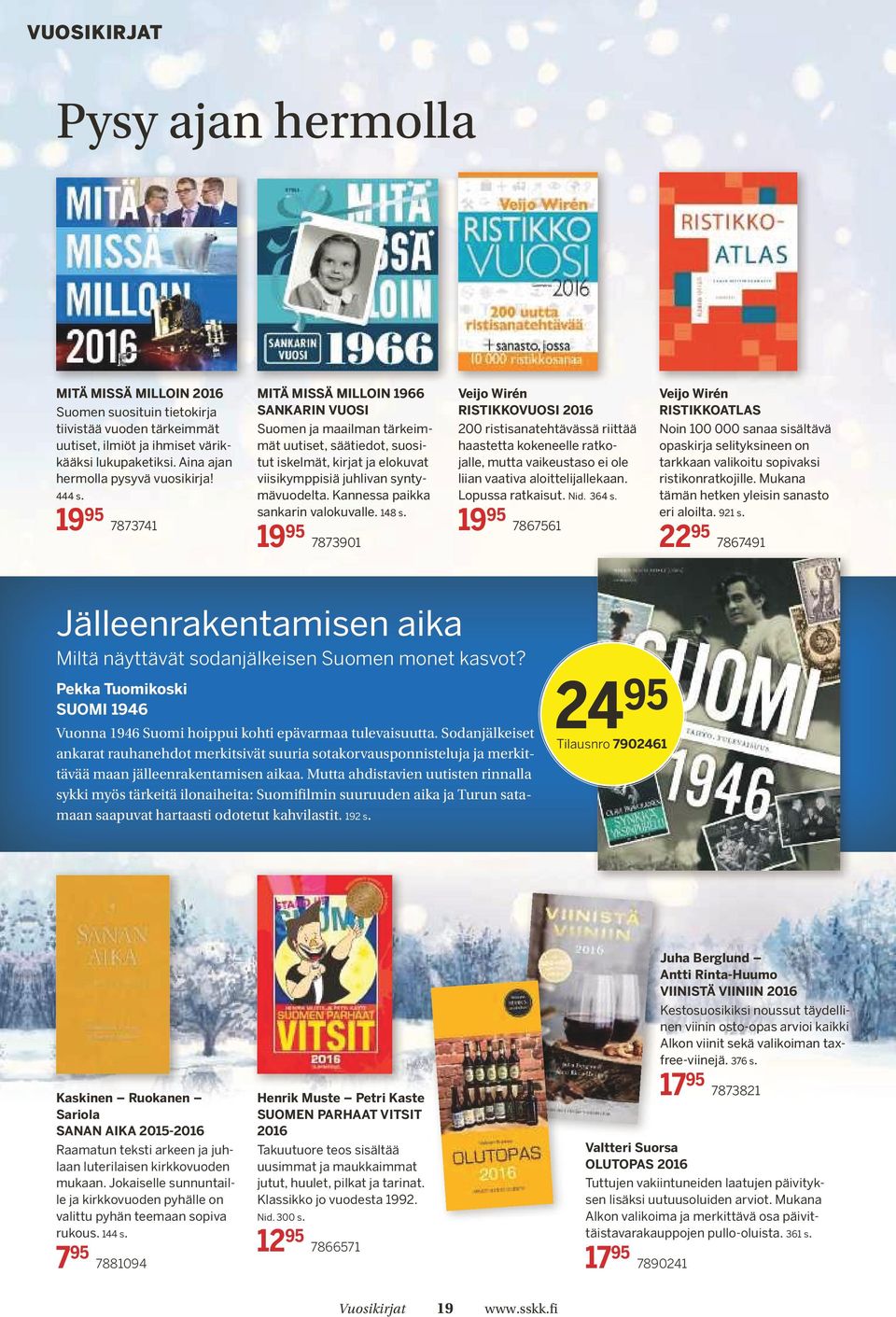 19 95 7873741 MITÄ MISSÄ MILLOIN 1966 SANKARIN VUOSI Suomen ja maailman tärkeimmät uutiset, säätiedot, suositut iskelmät, kirjat ja elokuvat viisikymppisiä juhlivan syntymävuodelta.