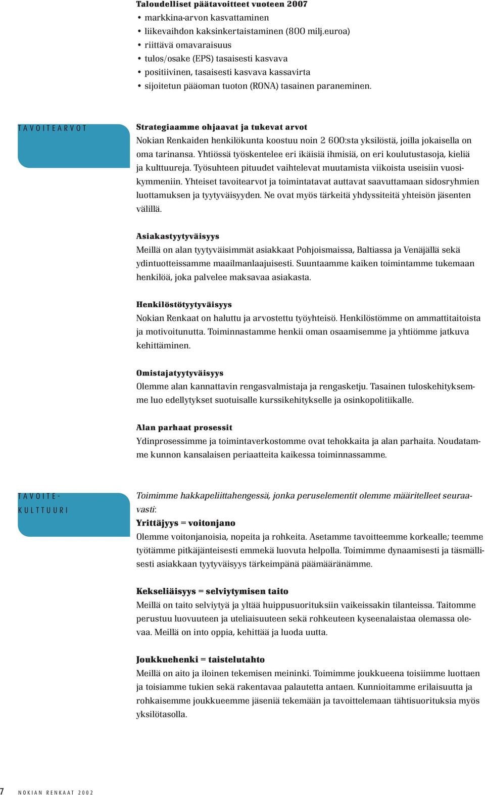 T A V O I T E A R V O T Strategiaamme ohjaavat ja tukevat arvot Nokian Renkaiden henkilökunta koostuu noin 2 6:sta yksilöstä, joilla jokaisella on oma tarinansa.