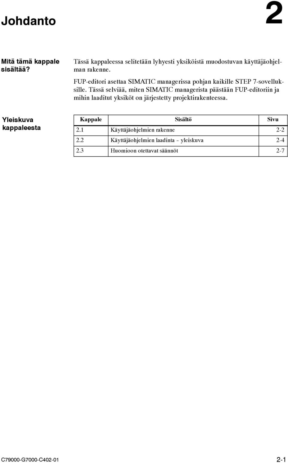 FUP-editori asettaa IMATIC managerissa pohjan kaikille TEP 7-sovelluksille.