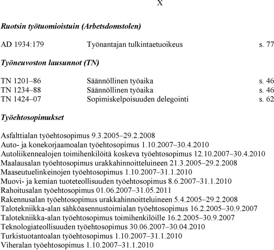 10.2007 30.4.2010 Maalausalan työehtosopimus urakkahinnoitteluineen 21.3.2005 29.2.2008 Maaseutuelinkeinojen työehtosopimus 1.10.2007 31.1.2010 Muovi- ja kemian tuoteteollisuuden työehtosopimus 8.6.