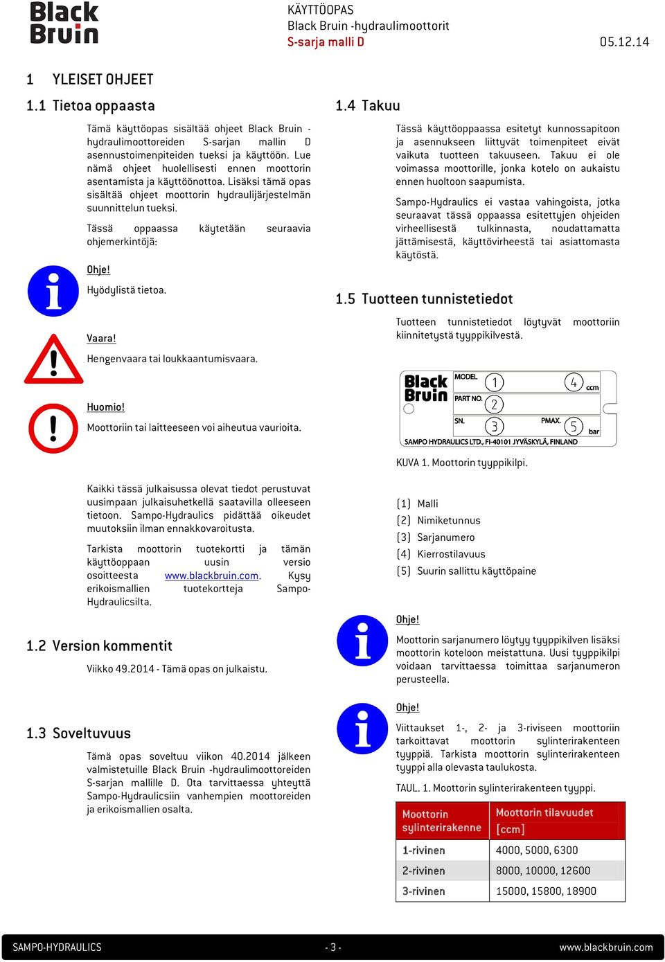 Tässä oppaassa käytetään seuraavia ohjemerkintöjä: Hyödylistä tietoa. Vaara! Hengenvaara tai loukkaantumisvaara. 1.