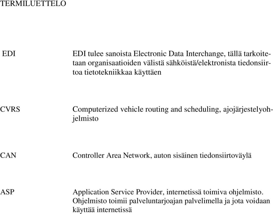 ajojärjestelyohjelmisto CAN Controller Area Network, auton sisäinen tiedonsiirtoväylä ASP Application Service