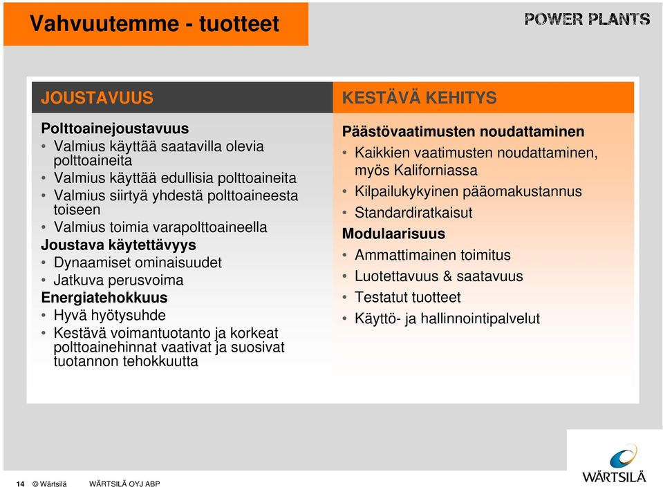 voimantuotanto ja korkeat polttoainehinnat vaativat ja suosivat tuotannon tehokkuutta KESTÄVÄ KEHITYS Päästövaatimusten noudattaminen Kaikkien vaatimusten noudattaminen, myös