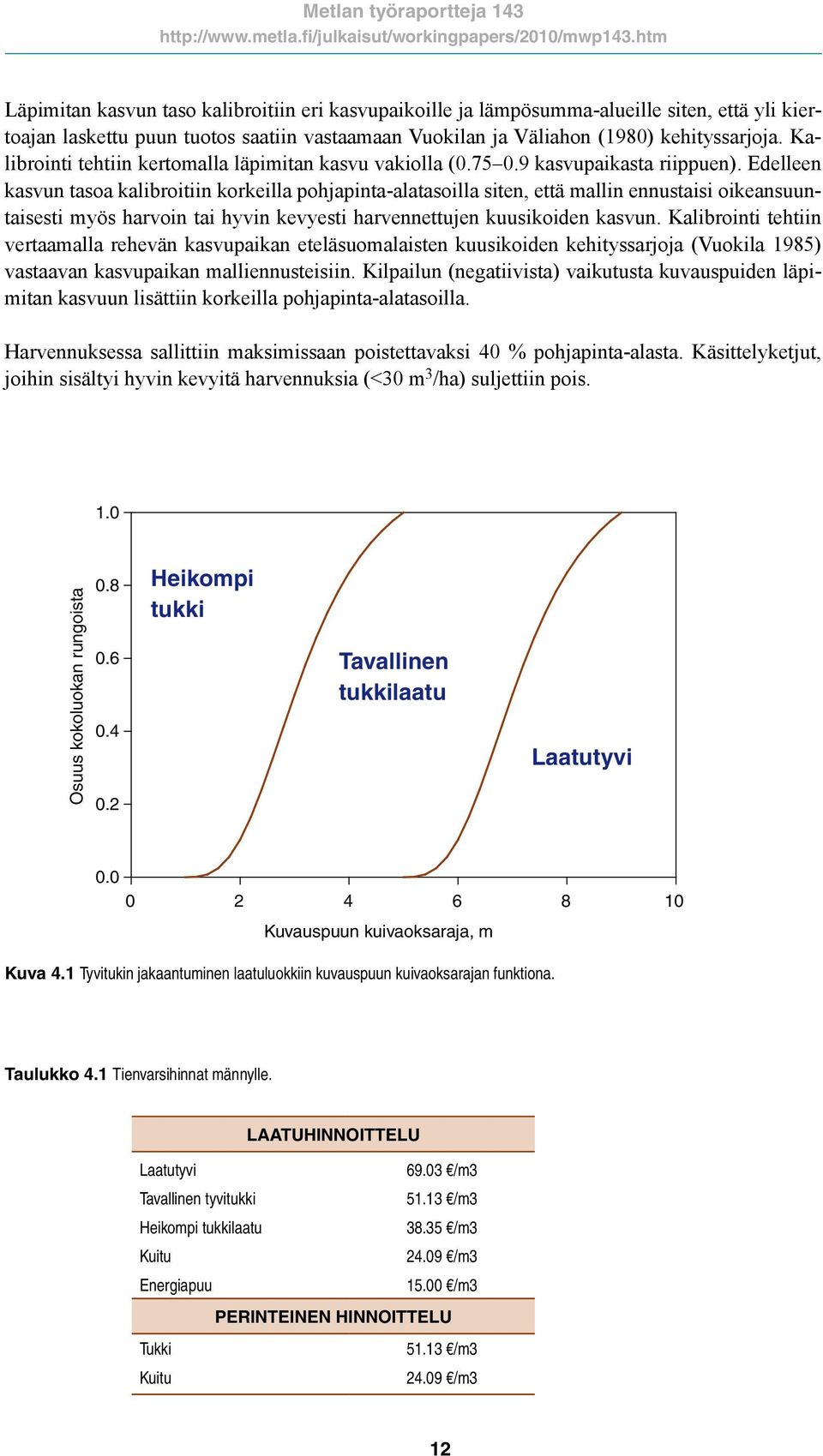 Kalibrointi tehtiin kertomalla läpimitan kasvu vakiolla (.75.9 kasvupaikasta riippuen).