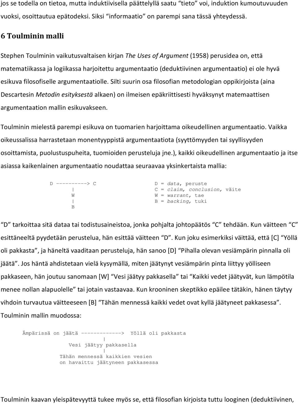 hyvä esikuva filosofiselle argumentaatiolle.