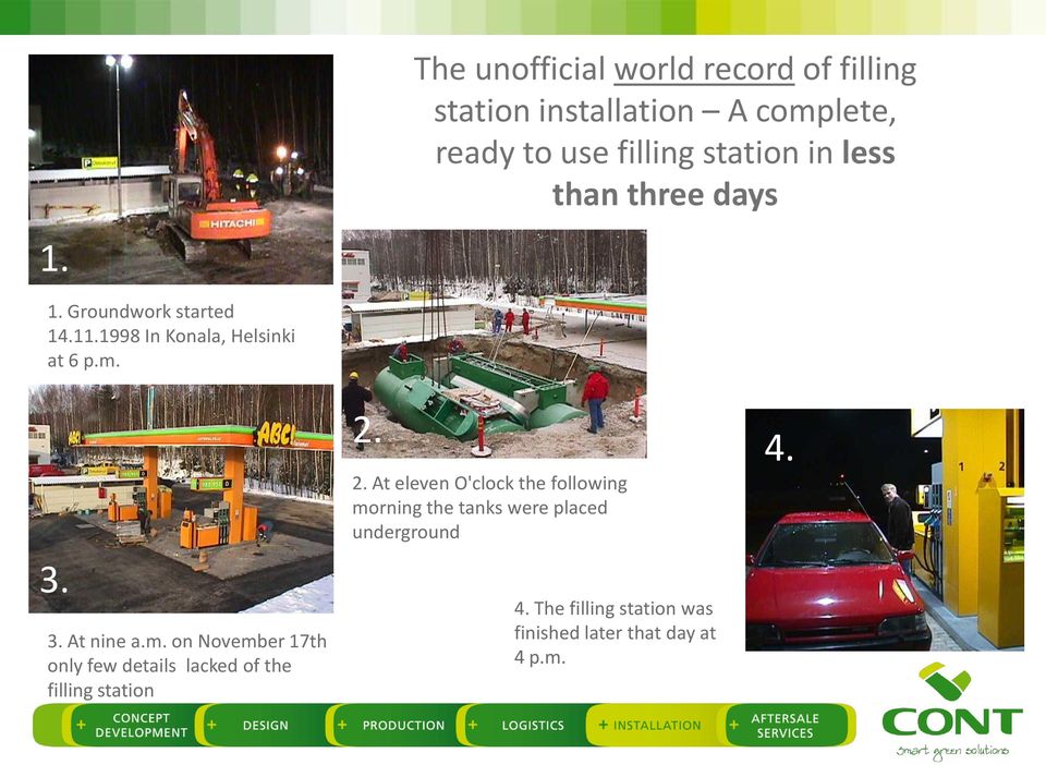 3. 3. At nine a.m. on November 17th only few details lacked of the filling station 2.