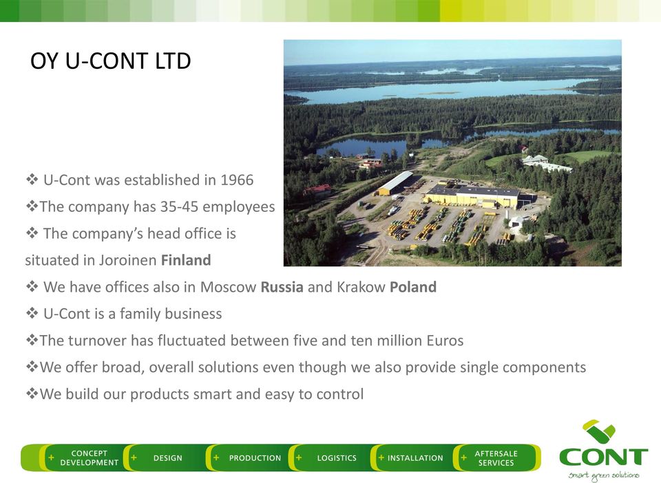 family business The turnover has fluctuated between five and ten million Euros We offer broad, overall