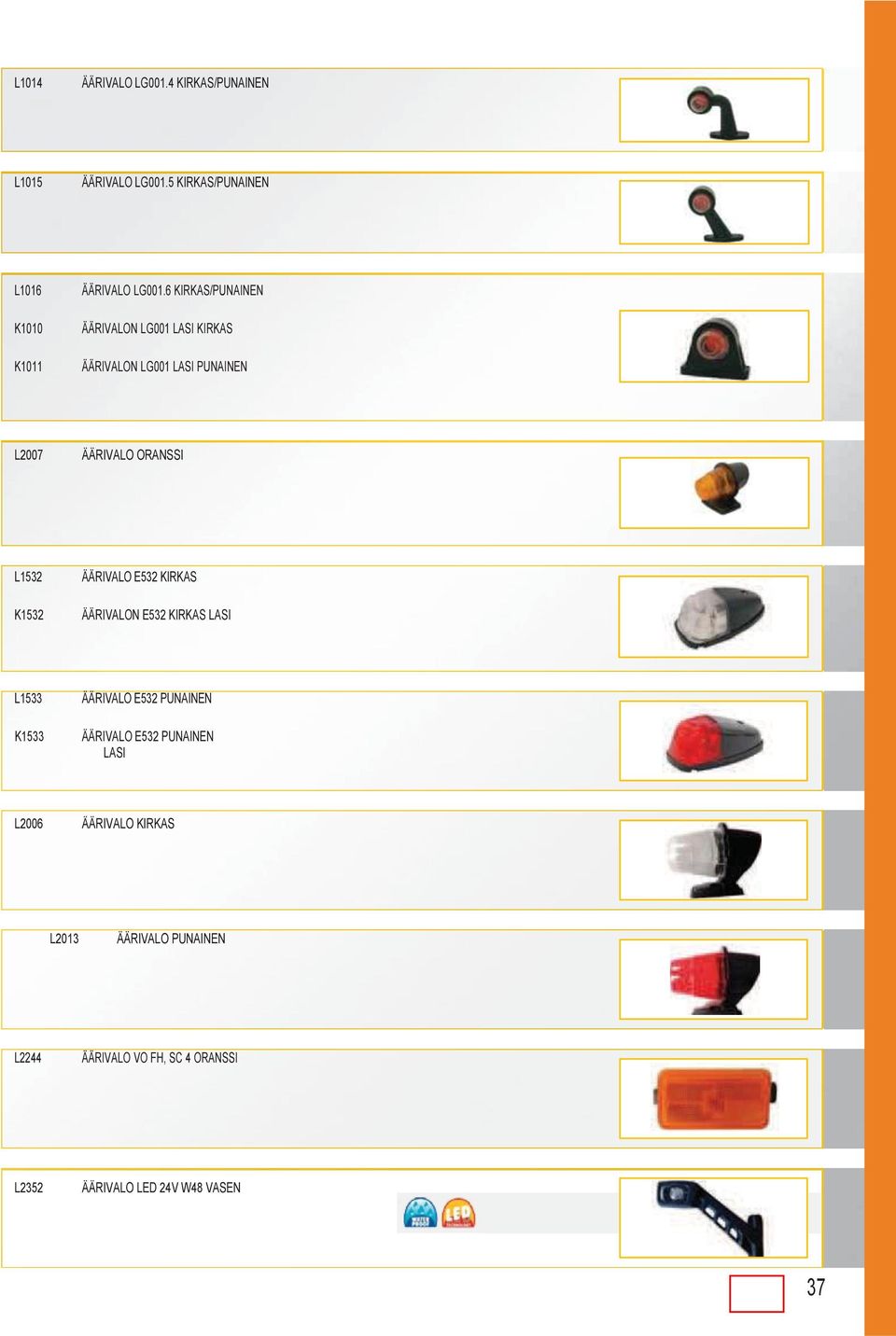 ÄÄRIVALO E532 KIRKAS ÄÄRIVALON E532 KIRKAS LASI L1533 K1533 ÄÄRIVALO E532 PUNAINEN ÄÄRIVALO E532 PUNAINEN LASI