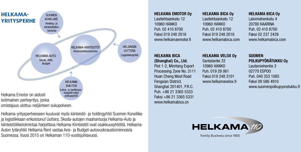 helkamabica.com HELKAMA-AUTO Skoda, AVIS, Budget Helkama Emotor on aidosti kotimainen perheyritys, jonka omistajuus ulottuu neljänteen sukupolveen.