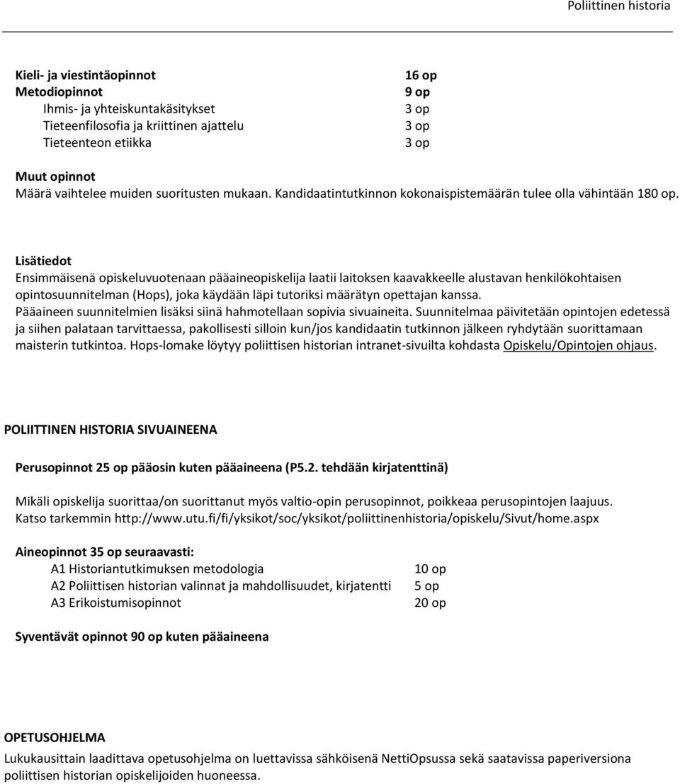 Lisätiedot Ensimmäisenä opiskeluvuotenaan pääaineopiskelija laatii laitoksen kaavakkeelle alustavan henkilökohtaisen opintosuunnitelman (Hops), joka käydään läpi tutoriksi määrätyn opettajan kanssa.