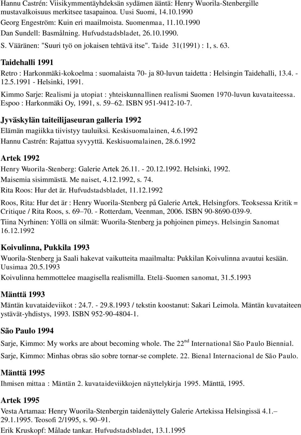 Taidehalli 1991 Retro : Harkonmäki-kokoelma : suomalaista 70- ja 80-luvun taidetta : Helsingin Taidehalli, 13.4. - 12.5.1991 - Helsinki, 1991.