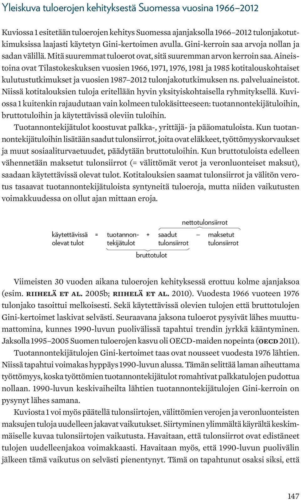 Aineistoina ovat Tilastokeskuksen vuosien 1966, 1971, 1976, 1981 ja 1985 kotitalouskohtaiset kulutustutkimukset ja vuosien 1987 212 tulonjakotutkimuksen ns. palveluaineistot.