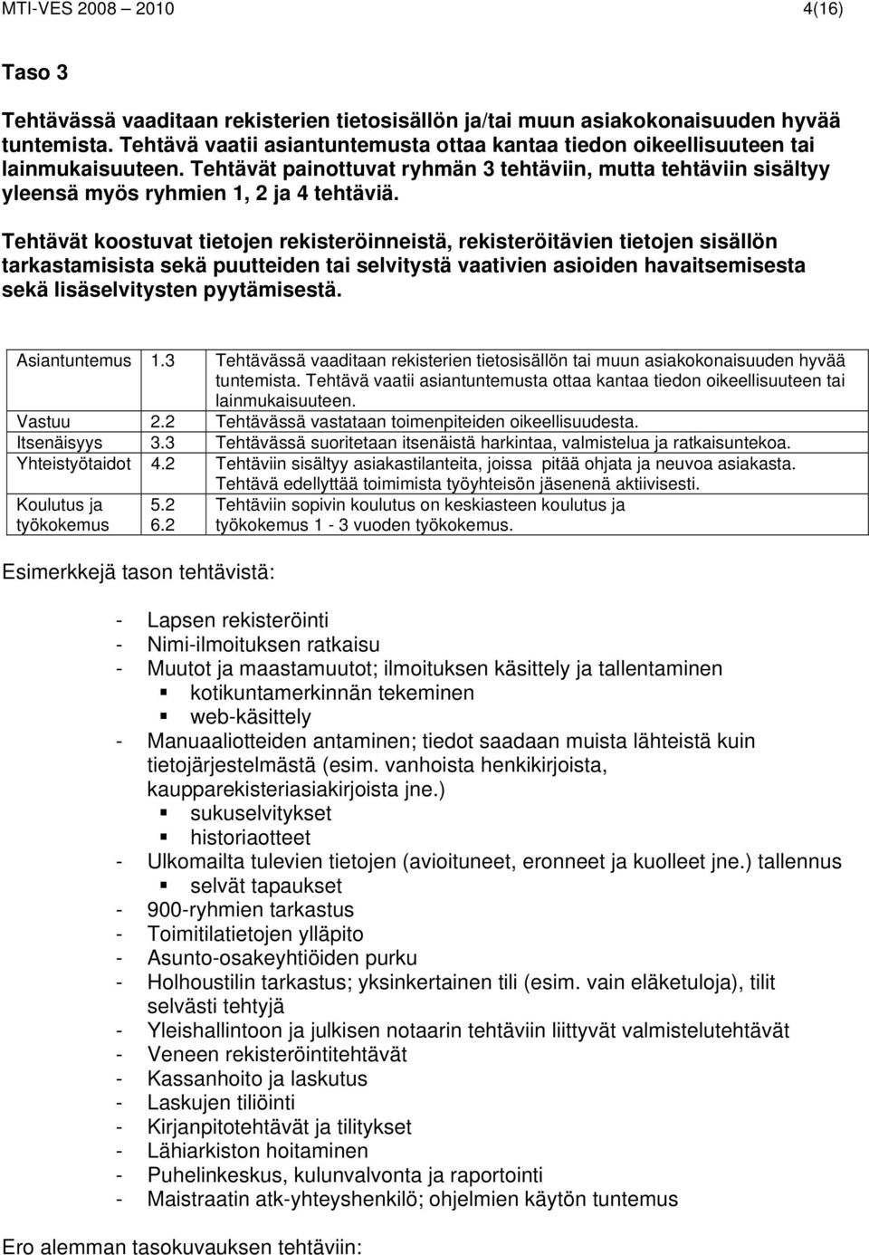 Tehtävät koostuvat tietojen rekisteröinneistä, rekisteröitävien tietojen sisällön tarkastamisista sekä puutteiden tai selvitystä vaativien asioiden havaitsemisesta sekä lisäselvitysten pyytämisestä.