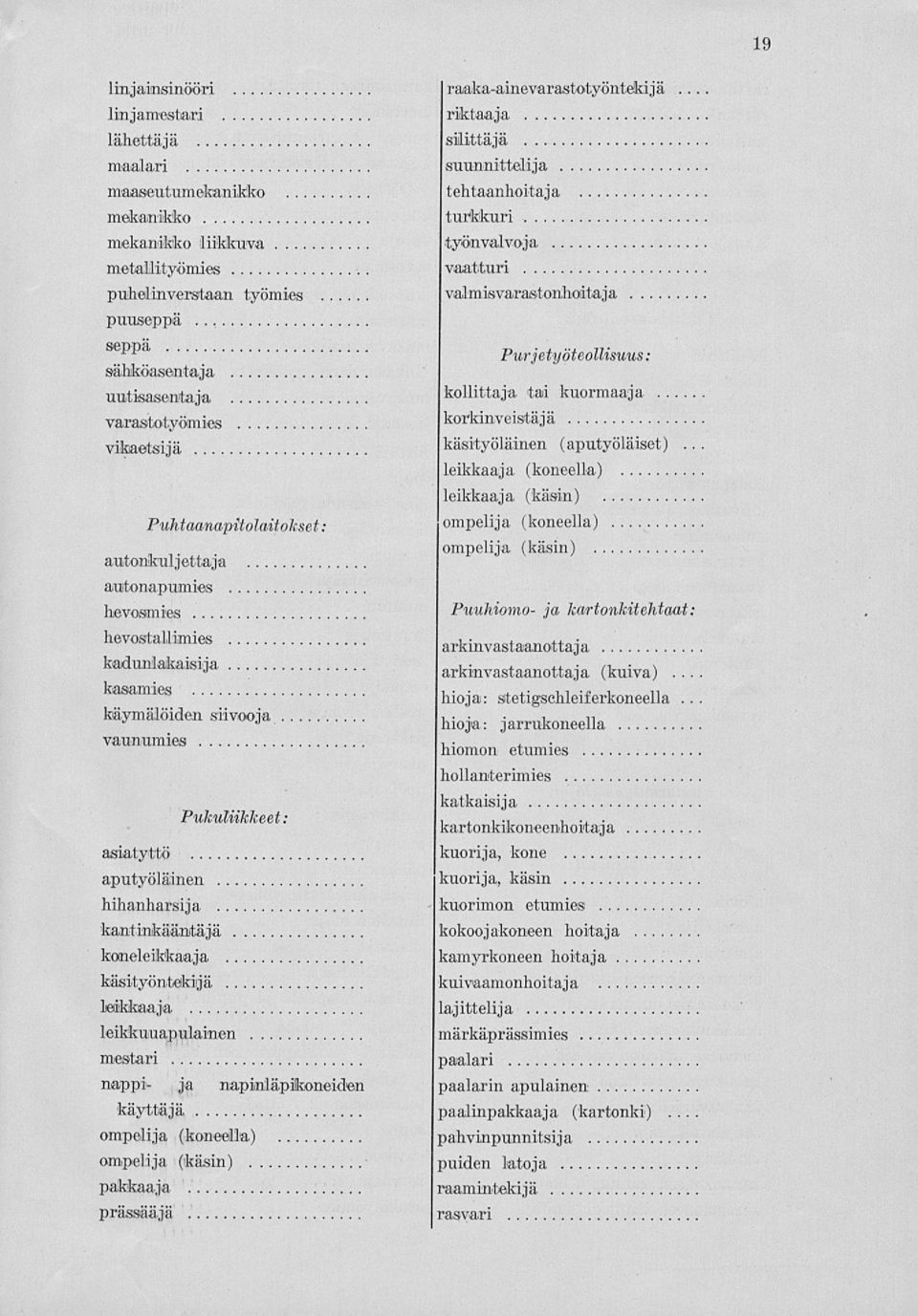 kamtimkäämtäjä koneleikkaaja käsityöntekijä leikkaaja leikkuuapulainen raaka-ainevarastotyöntekijä riktaaja silittäjä suunnittelija tehtaanhoitaja turkkuri työnvalvoja vaatturi valmisvarastomhoita ja