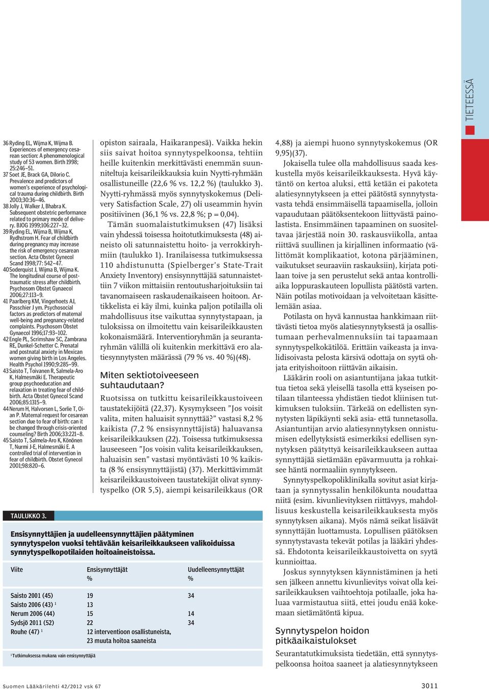 Subsequent obstetric performance related to primary mode of delivery. BJOG 1999;106:227 32. 39 Ryding EL, Wijma B, Wijma K, Rydhstrom H.