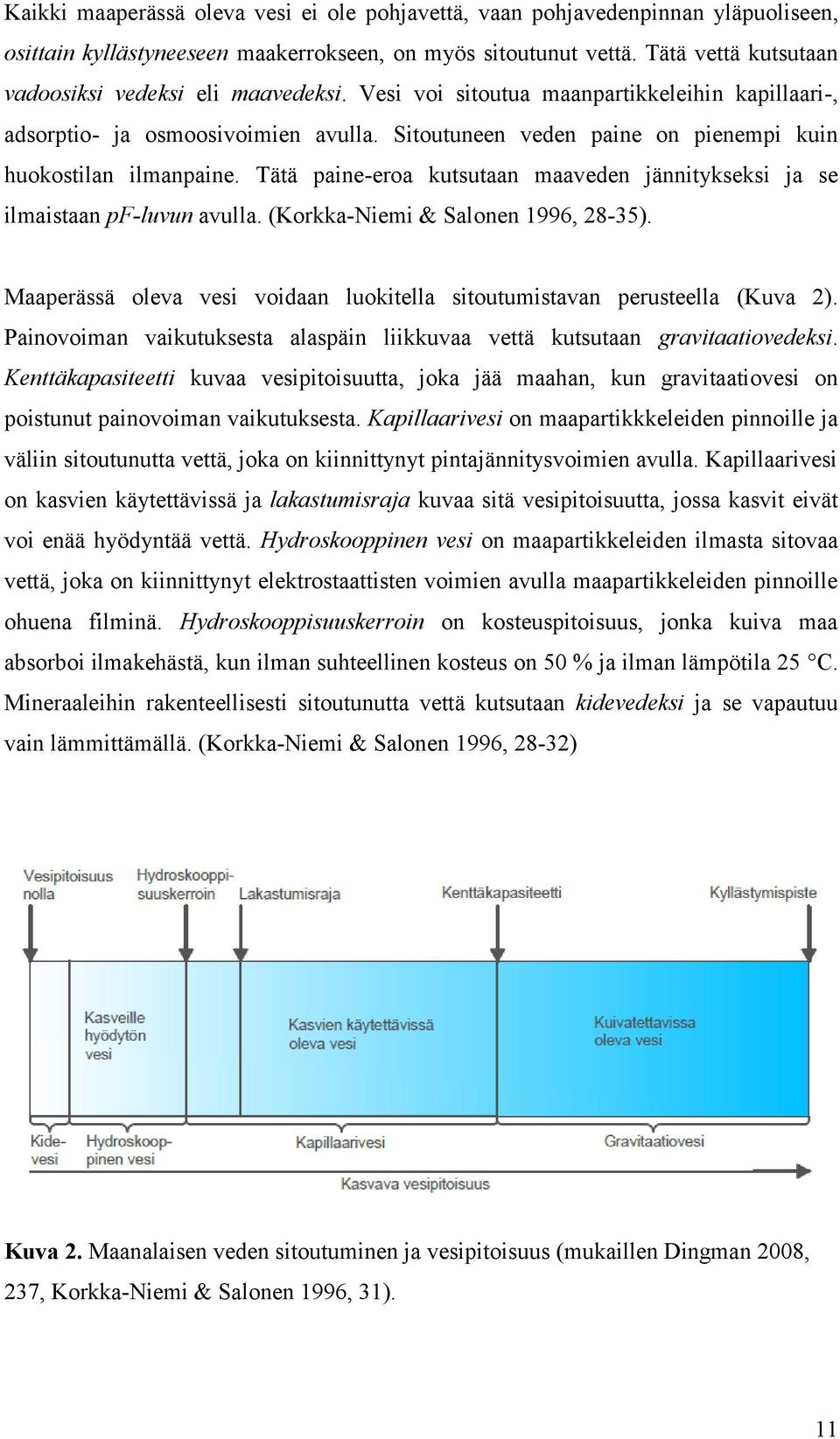 Sitoutuneen veden paine on pienempi kuin huokostilan ilmanpaine. Tätä paine-eroa kutsutaan maaveden jännitykseksi ja se ilmaistaan pf-luvun avulla. (Korkka-Niemi & Salonen 1996, 28-35).