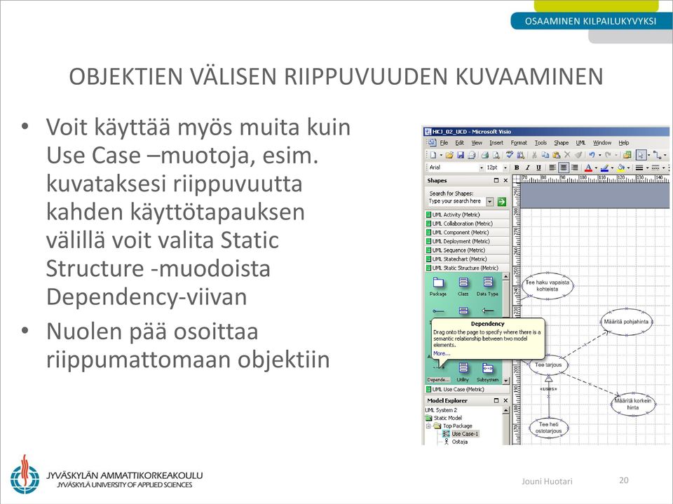 kuvataksesi riippuvuutta kahden käyttötapauksen välillä voit valita