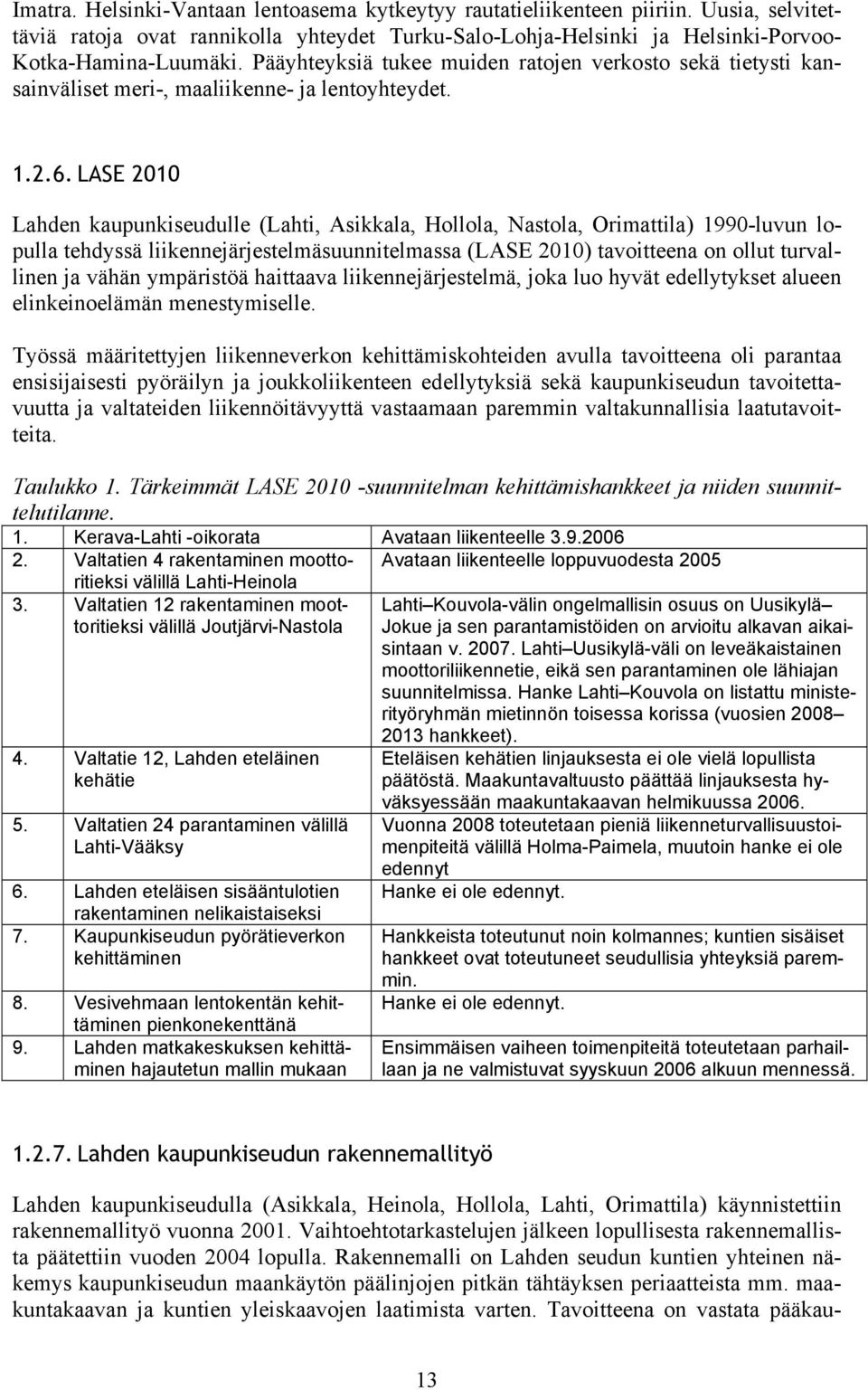 LASE 2010 Lahden kaupunkiseudulle (Lahti, Asikkala, Hollola, Nastola, Orimattila) 1990-luvun lopulla tehdyssä liikennejärjestelmäsuunnitelmassa (LASE 2010) tavoitteena on ollut turvallinen ja vähän