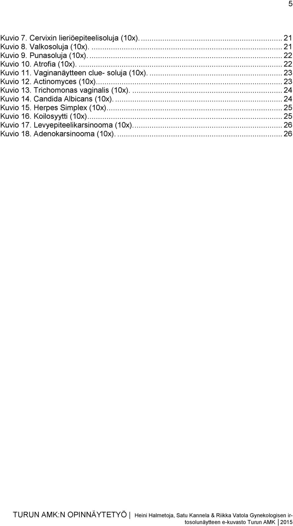 .. 23 Kuvio 13. Trichomonas vaginalis (10x).... 24 Kuvio 14. Candida Albicans (10x).... 24 Kuvio 15.