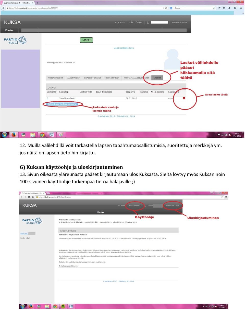 G) Kuksan käyttöohje ja uloskirjautuminen 13.