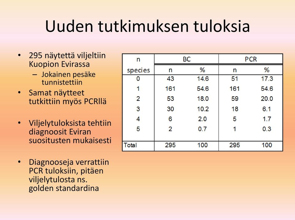 Viljelytuloksista tehtiin diagnoosit Eviran suositusten mukaisesti