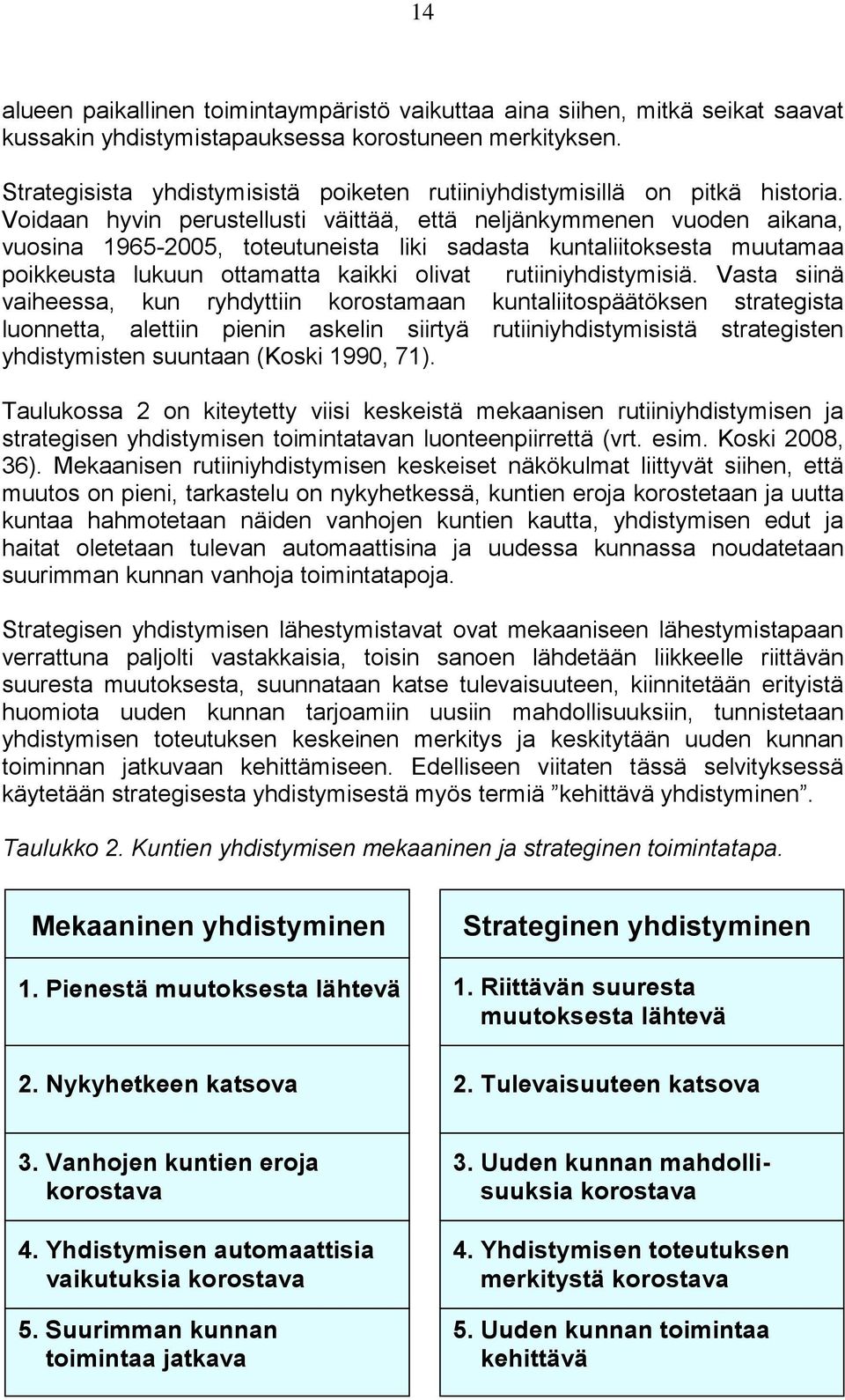 Voidaan hyvin perustellusti väittää, että neljänkymmenen vuoden aikana, vuosina 1965-2005, toteutuneista liki sadasta kuntaliitoksesta muutamaa poikkeusta lukuun ottamatta kaikki olivat