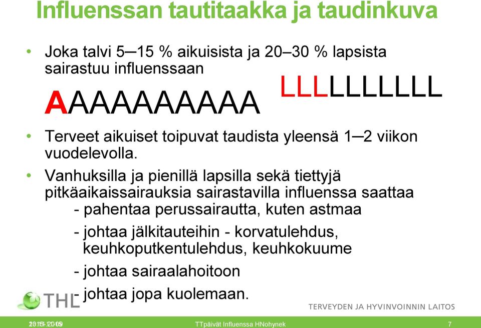 Vanhuksilla ja pienillä lapsilla sekä tiettyjä pitkäaikaissairauksia sairastavilla influenssa saattaa - pahentaa perussairautta,