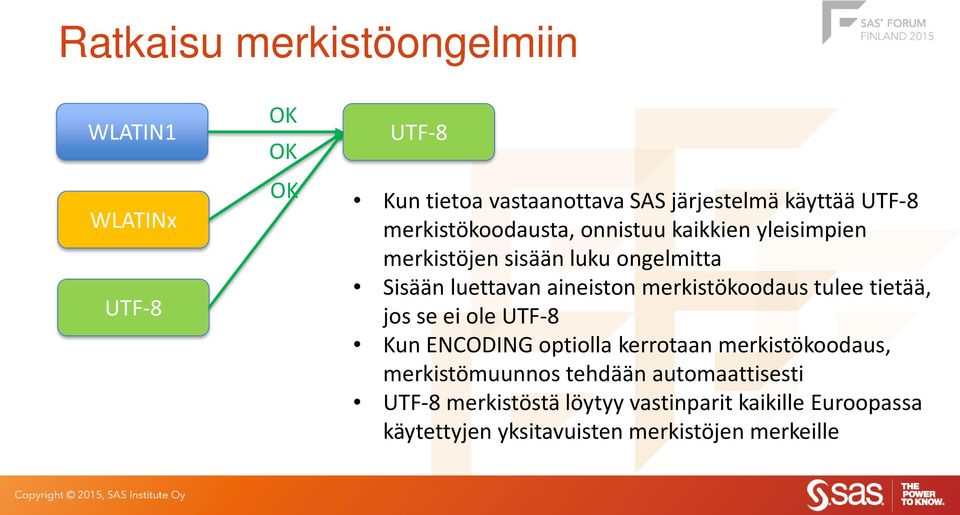 merkistökoodaus tulee tietää, jos se ei ole UTF-8 Kun ENCODING optiolla kerrotaan merkistökoodaus, merkistömuunnos