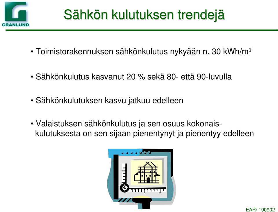 Sähkönkulutuksen kasvu jatkuu edelleen Valaistuksen sähkönkulutus ja