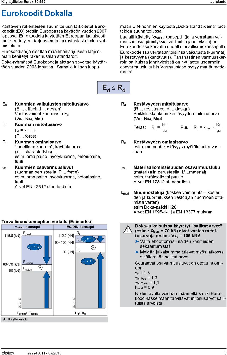 Doka-ryhmässä Eurokoodeja aletaan soveltaa käytäntöön vuoden 2008 lopussa. Samalla tullaan luopumaan DIN-normien käytöstä Doka-standardeina tuotteiden suunnittelussa.