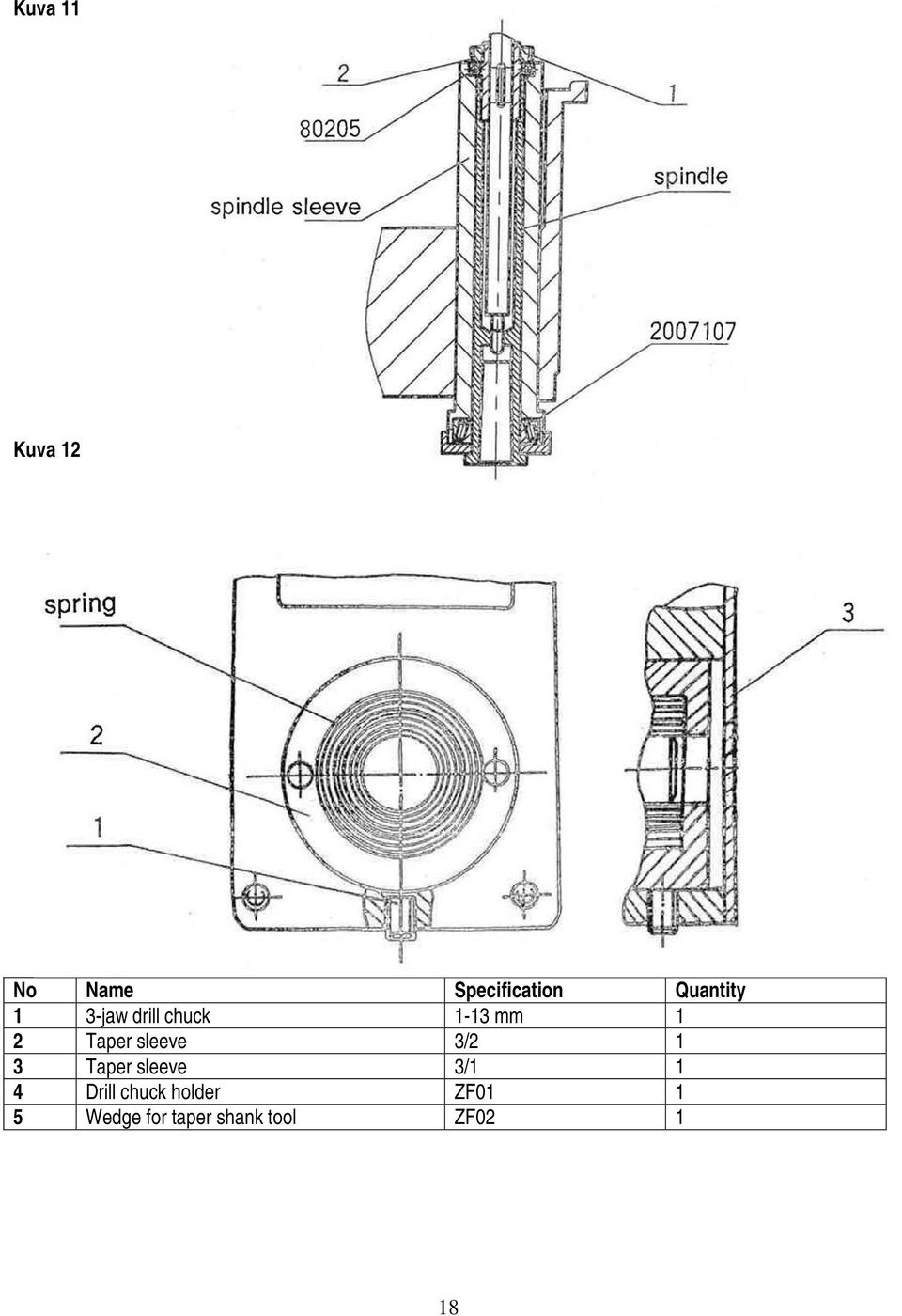 3/2 1 3 Taper sleeve 3/1 1 4 Drill chuck