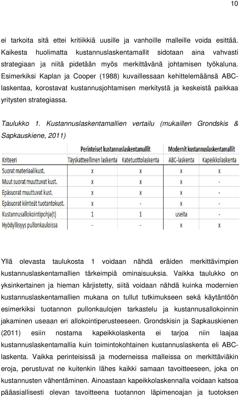 Esimerkiksi Kaplan ja Cooper (1988) kuvaillessaan kehittelemäänsä ABClaskentaa, korostavat kustannusjohtamisen merkitystä ja keskeistä paikkaa yritysten strategiassa. Taulukko 1.