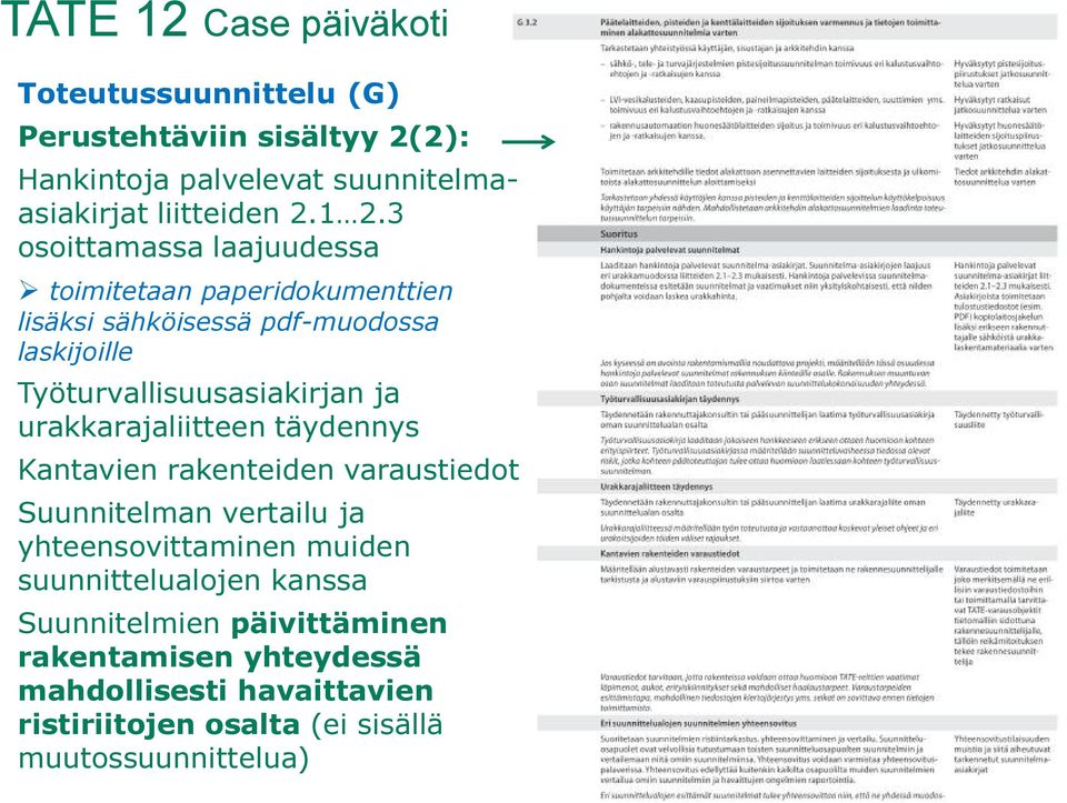 ja urakkarajaliitteen täydennys Kantavien rakenteiden varaustiedot Suunnitelman vertailu ja yhteensovittaminen muiden