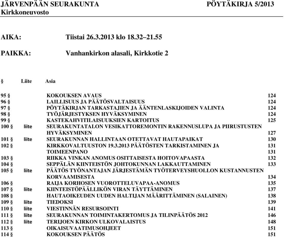 HYVÄKSYMINEN 124 99 KASTEKAHVITILAISUUKSIEN KARTOITUS 125 100 liite SEURAKUNTATALON VESIKATTOREMONTIN RAKENNUSLUPA JA PIIRUSTUSTEN HYVÄKSYMINEN 127 101 liite SEURAKUNNAN HALLINTAAN OTETTAVAT