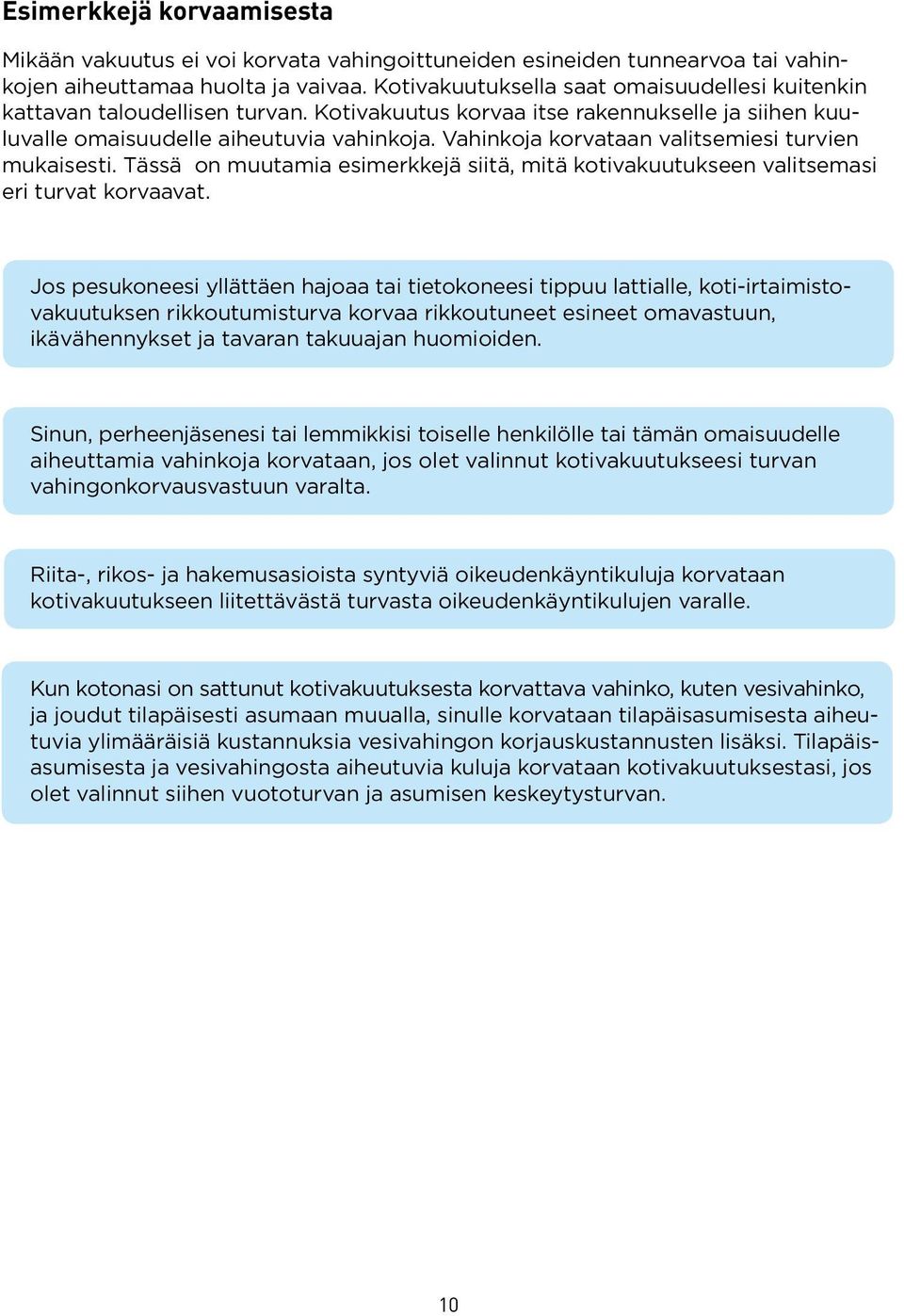 Vahinkoja korvataan valitsemiesi turvien mukaisesti. Tässä on muutamia esimerkkejä siitä, mitä kotivakuutukseen valitsemasi eri turvat korvaavat.