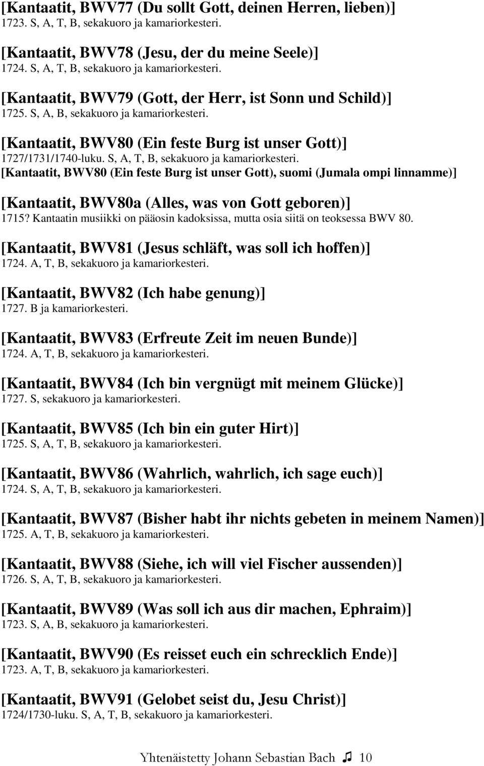 [Kantaatit, BWV80 (Ein feste Burg ist unser Gott), suomi (Jumala ompi linnamme)] [Kantaatit, BWV80a (Alles, was von Gott geboren)] 1715?