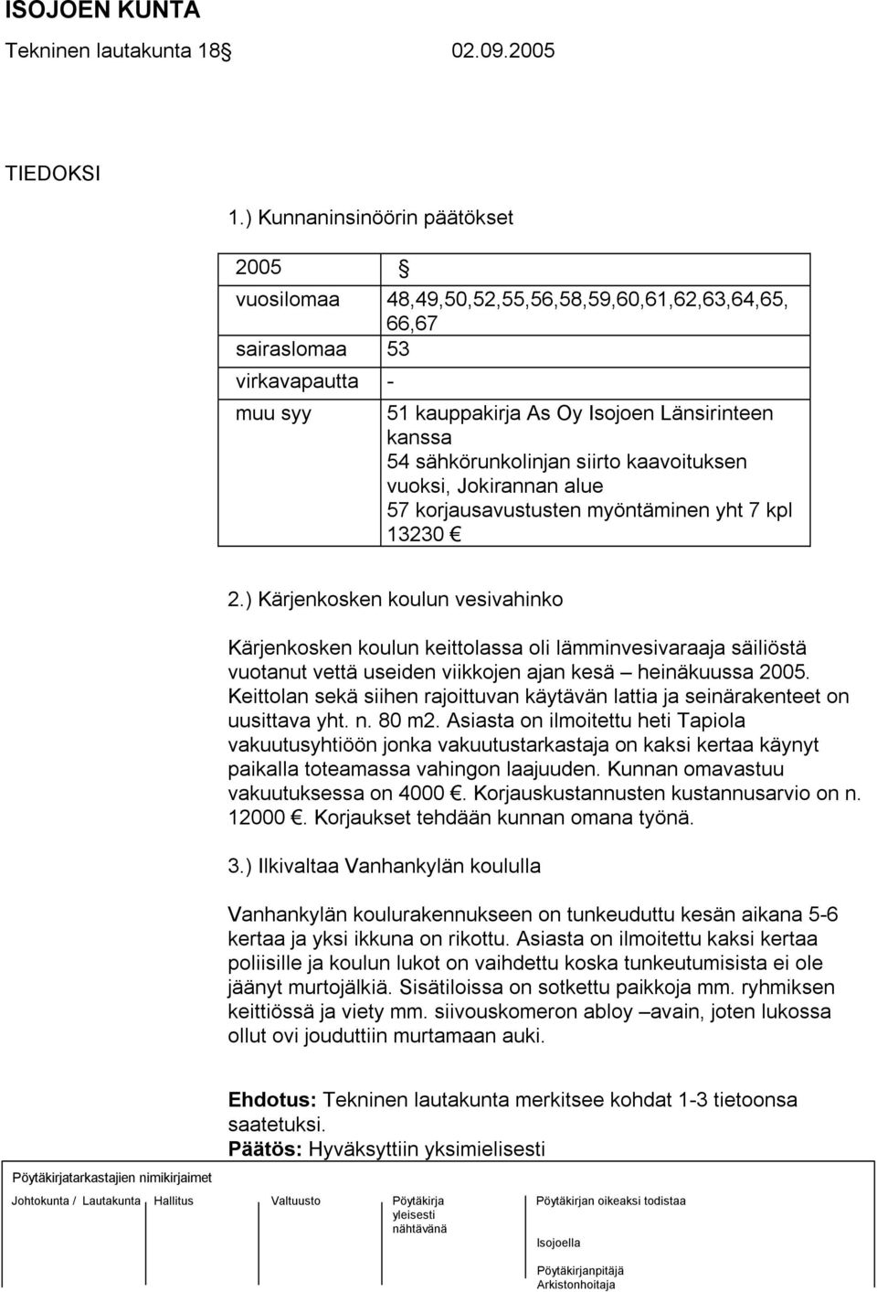 sähkörunkolinjan siirto kaavoituksen vuoksi, Jokirannan alue 57 korjausavustusten myöntäminen yht 7 kpl 13230 2.