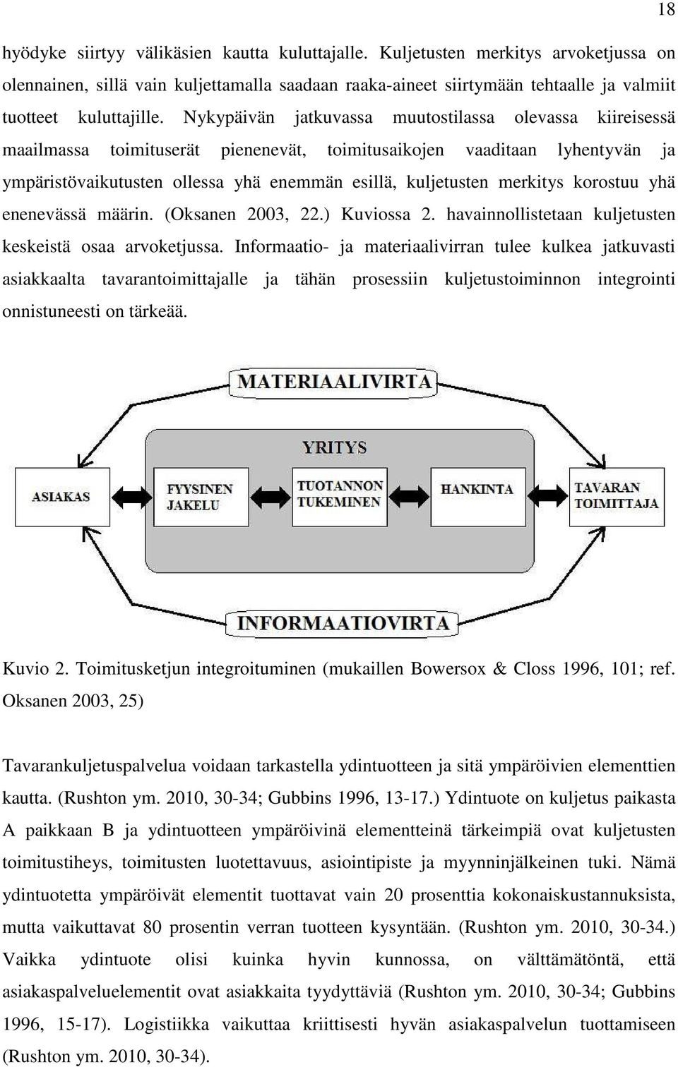 merkitys korostuu yhä enenevässä määrin. (Oksanen 2003, 22.) Kuviossa 2. havainnollistetaan kuljetusten keskeistä osaa arvoketjussa.