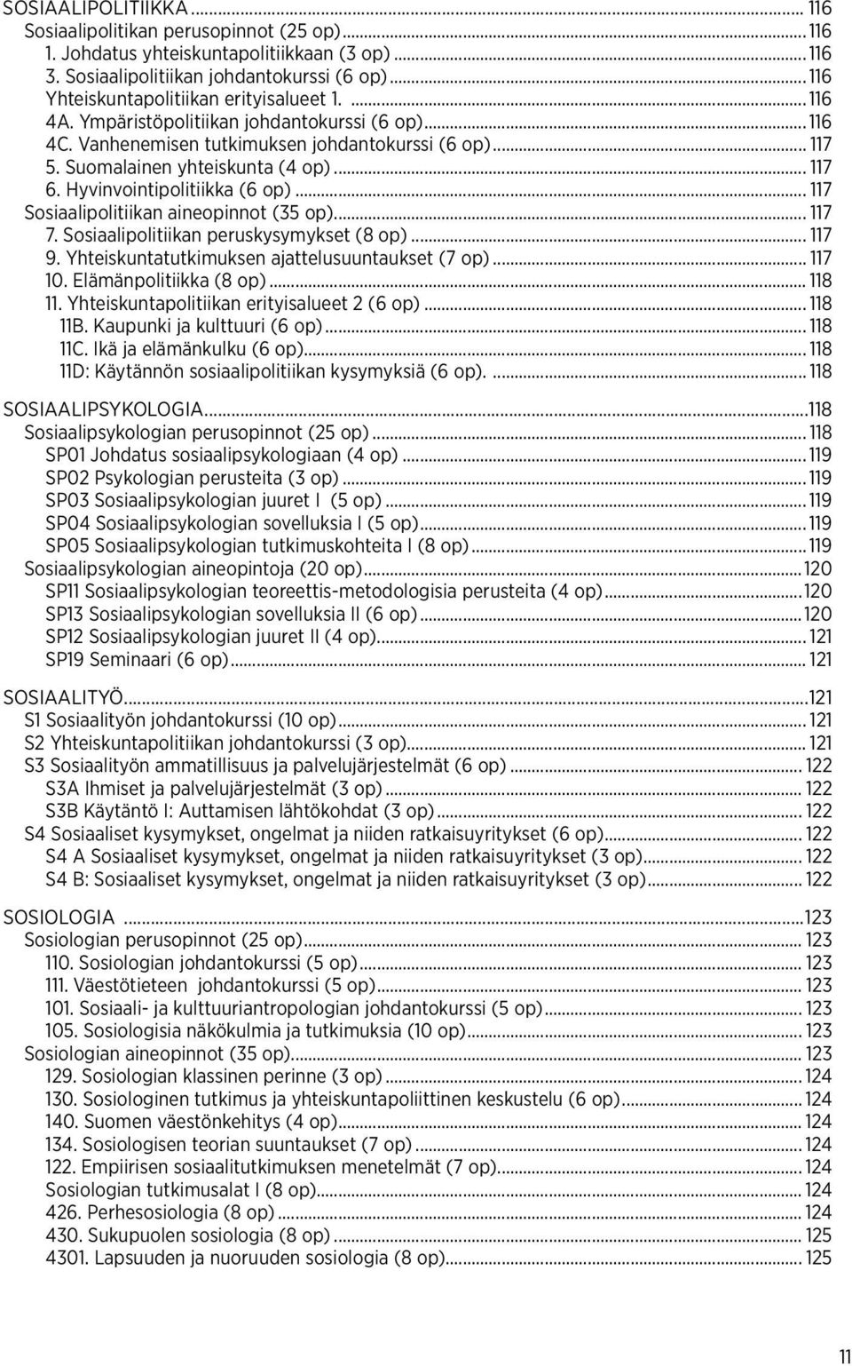 .. 117 6. Hyvinvointipolitiikka (6 op)... 117 Sosiaalipolitiikan aineopinnot (35 op)... 117 7. Sosiaalipolitiikan peruskysymykset (8 op)... 117 9. Yhteiskuntatutkimuksen ajattelusuuntaukset (7 op).