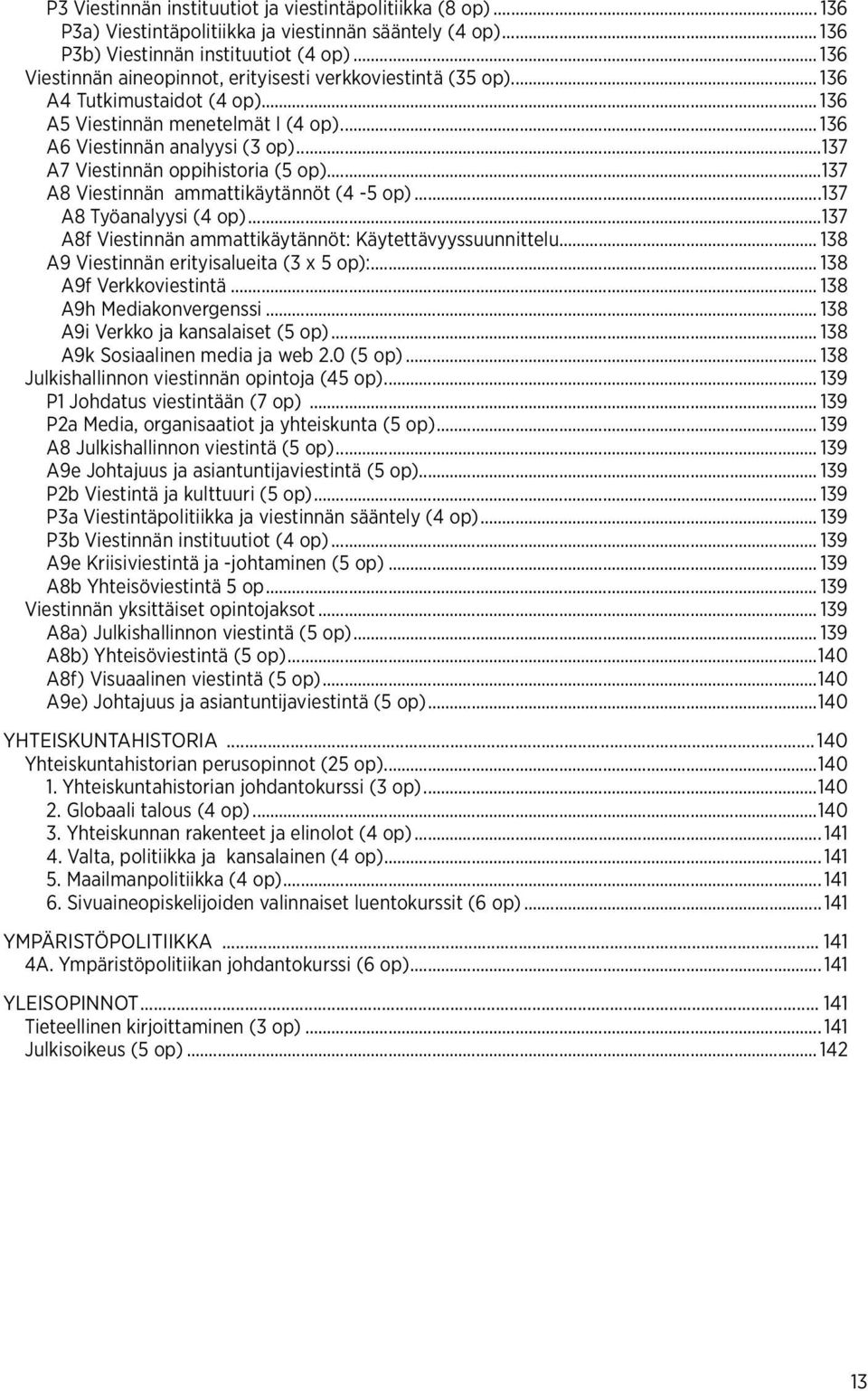 ..137 A7 Viestinnän oppihistoria (5 op)...137 A8 Viestinnän ammattikäytännöt (4-5 op)...137 A8 Työanalyysi (4 op)...137 A8f Viestinnän ammattikäytännöt: Käytettävyyssuunnittelu.