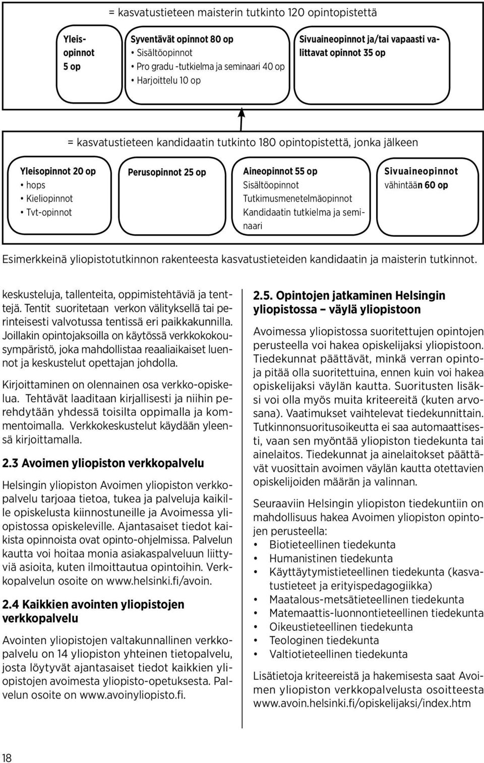 Sisältöopinnot Tutkimusmenetelmäopinnot Kandidaatin tutkielma ja seminaari Sivuaineopinnot vähintään 60 op Esimerkkeinä yliopistotutkinnon rakenteesta kasvatustieteiden kandidaatin ja maisterin