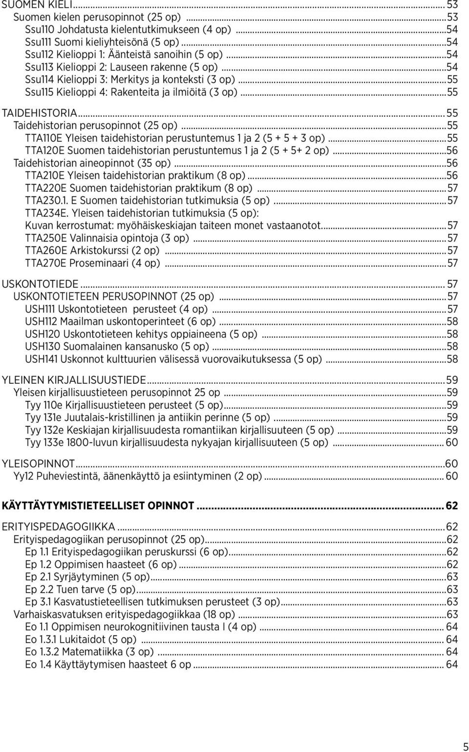 ..55 Taidehistorian perusopinnot (25 op)...55 TTA110E Yleisen taidehistorian perustuntemus 1 ja 2 (5 + 5 + 3 op)...55 TTA120E Suomen taidehistorian perustuntemus 1 ja 2 (5 + 5+ 2 op).